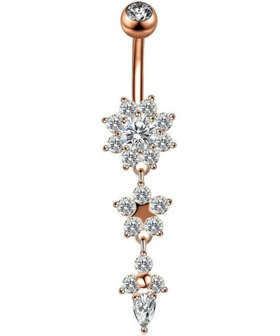 Stainless Steel Belly Button Ring Rhinestone Flower Navel Ring Piercing Jewelry Rose Gold Drill $3.87 Body Jewelry