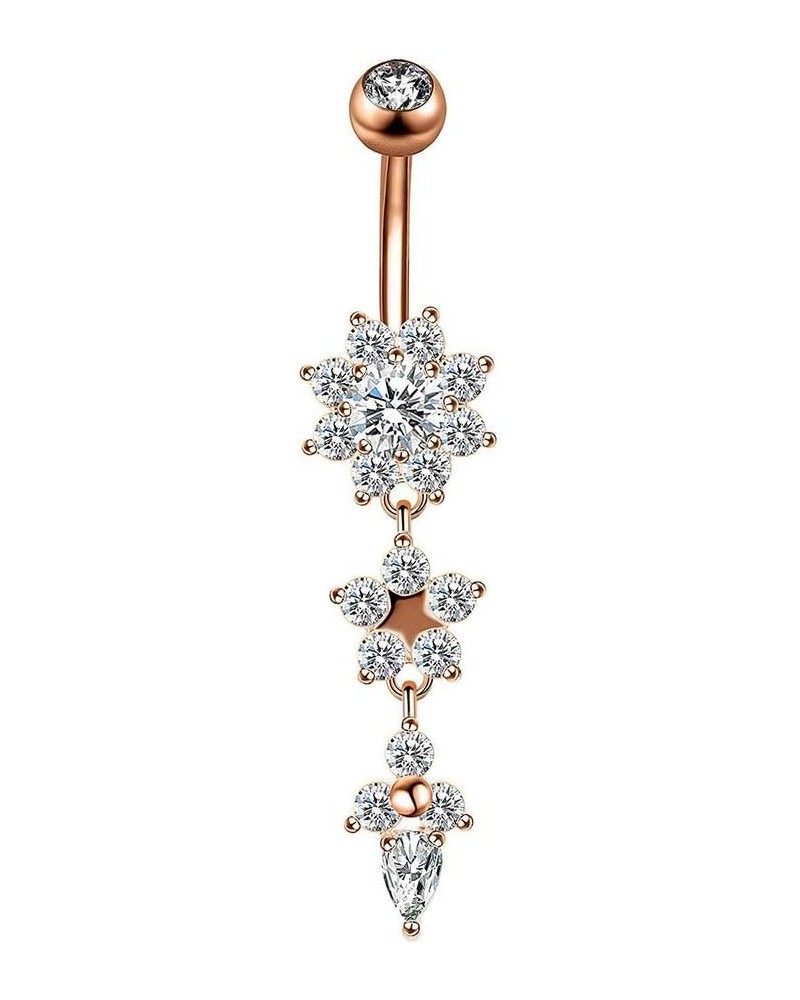 Stainless Steel Belly Button Ring Rhinestone Flower Navel Ring Piercing Jewelry Rose Gold Drill $3.87 Body Jewelry