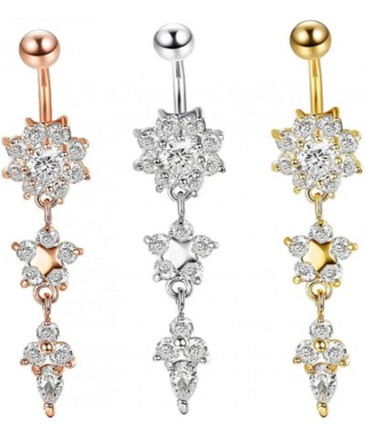 Stainless Steel Belly Button Ring Rhinestone Flower Navel Ring Piercing Jewelry Rose Gold Drill $3.87 Body Jewelry