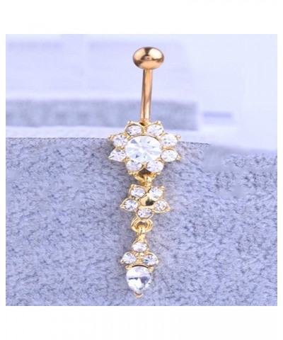 Stainless Steel Belly Button Ring Rhinestone Flower Navel Ring Piercing Jewelry Rose Gold Drill $3.87 Body Jewelry