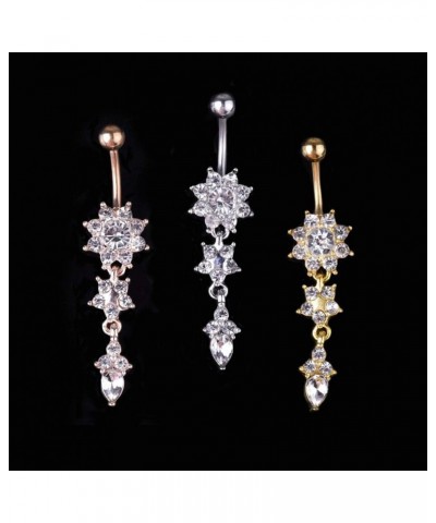 Stainless Steel Belly Button Ring Rhinestone Flower Navel Ring Piercing Jewelry Rose Gold Drill $3.87 Body Jewelry