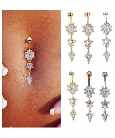 Stainless Steel Belly Button Ring Rhinestone Flower Navel Ring Piercing Jewelry Rose Gold Drill $3.87 Body Jewelry