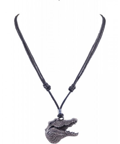 Gator Head on Adjustable Black Cord Necklace (Old Silver Finish) $8.07 Necklaces