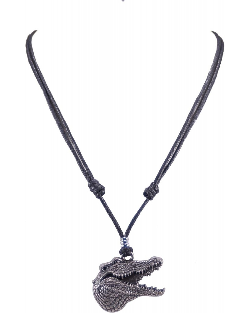 Gator Head on Adjustable Black Cord Necklace (Old Silver Finish) $8.07 Necklaces