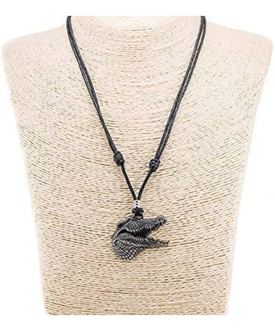 Gator Head on Adjustable Black Cord Necklace (Old Silver Finish) $8.07 Necklaces