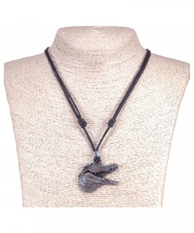 Gator Head on Adjustable Black Cord Necklace (Old Silver Finish) $8.07 Necklaces