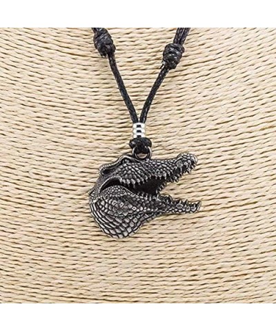 Gator Head on Adjustable Black Cord Necklace (Old Silver Finish) $8.07 Necklaces