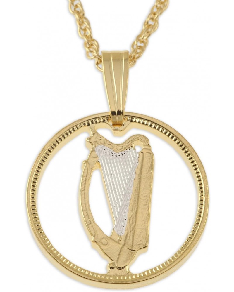 Ireland Harp Pendant & Necklace, Irish Three Pence Coin Hand Cut $38.50 Pendants