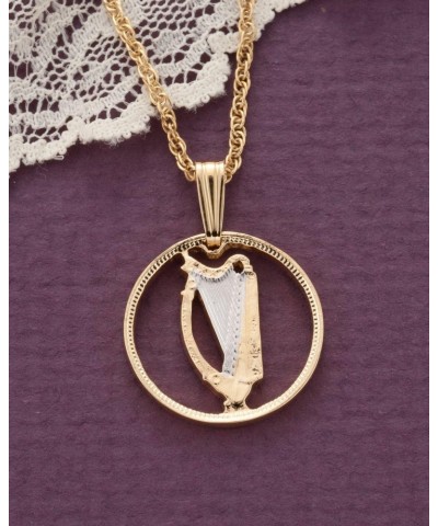 Ireland Harp Pendant & Necklace, Irish Three Pence Coin Hand Cut $38.50 Pendants