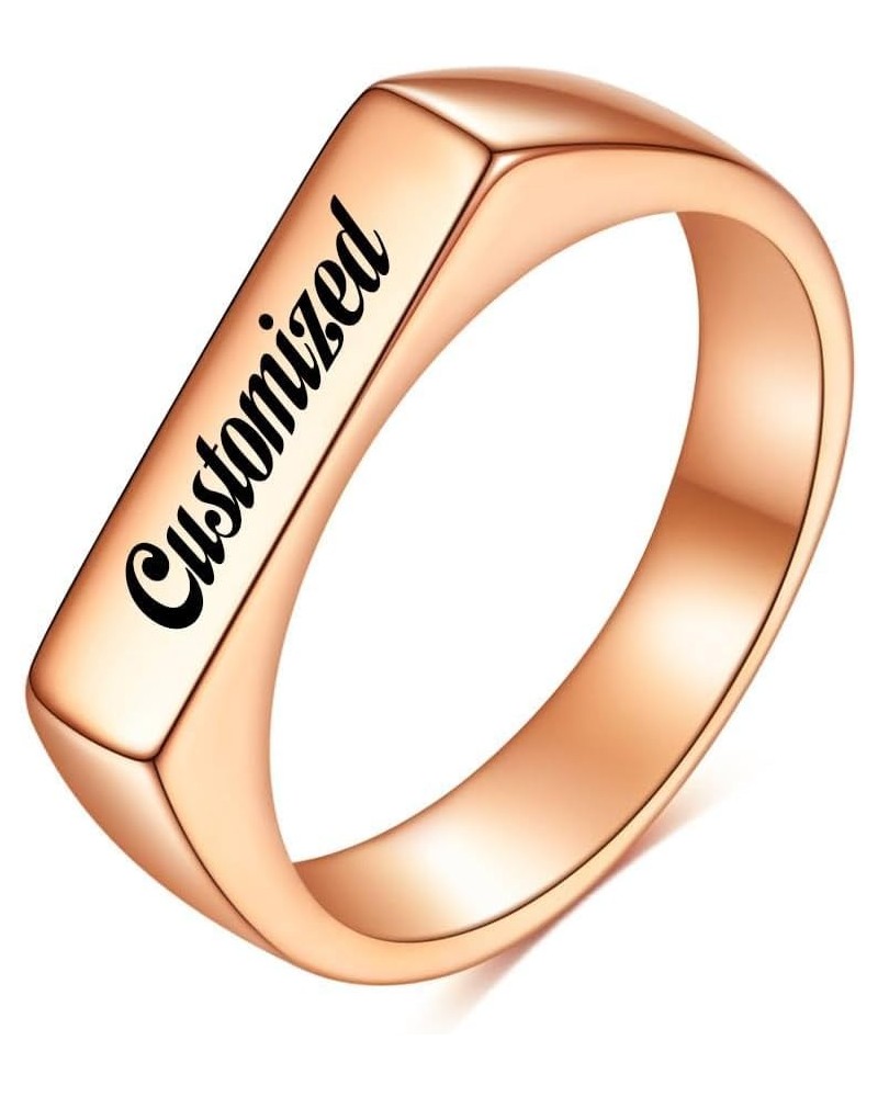 Custom Biker Rings for Men Women,Engrave Solid Polished Black Stainless Steel Signet Ring,Size 7-15 Rose Gold(4x16) $8.09 Rings