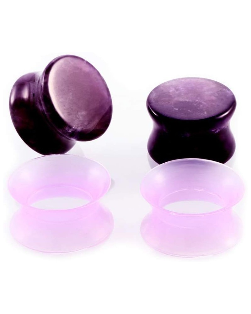 2 Pairs Purple Amethyst Natual Stone/Ultra-thin Silicone Ear Gauges Plugs Tunnels Expanders Stretcher Body Piercing Jewelry,2...