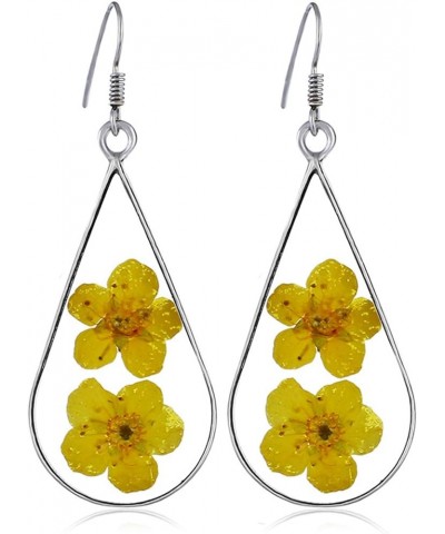 Pressed Flower Teardrop Earrings Dried Natural Flower Dangle Earrings Yellow $8.69 Earrings