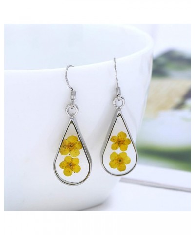 Pressed Flower Teardrop Earrings Dried Natural Flower Dangle Earrings Yellow $8.69 Earrings