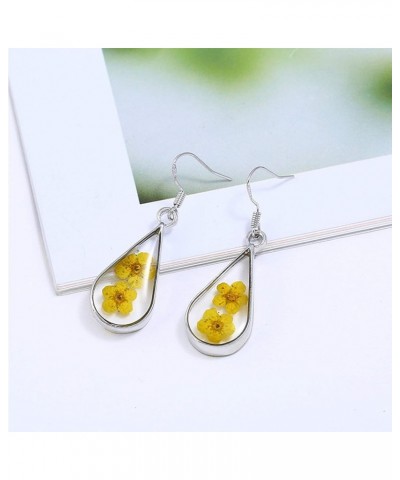 Pressed Flower Teardrop Earrings Dried Natural Flower Dangle Earrings Yellow $8.69 Earrings