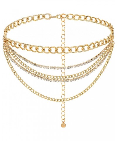 Crystal Waist Belt for Women Multilayer Rhinestone Chain Belts Punk Chunky Waist Chain for Ladies Dresses Gold XL: 150CM/59IN...