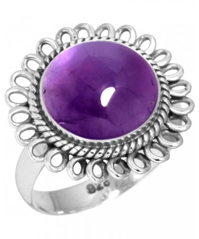 925 Sterling Silver Handmade Ring for Women 12 MM Round Gemstone Statement Jewelry for Gift (99009_R) Amethyst $18.06 Rings