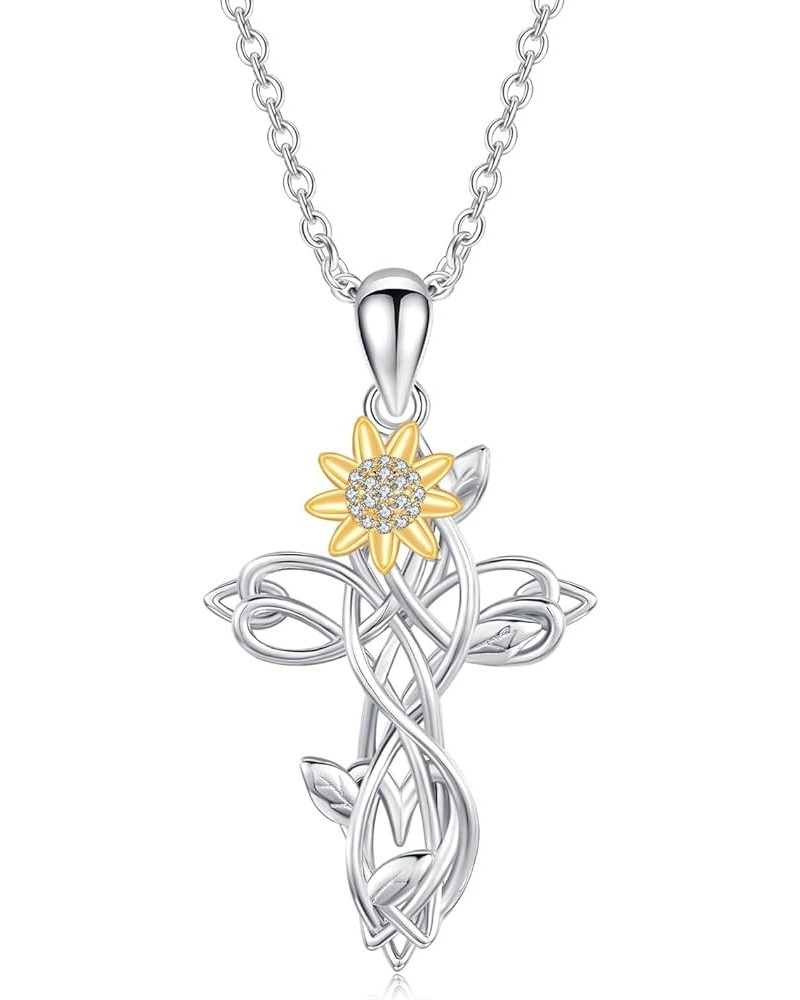 Sunflower Necklace for Women 925 Sterling Silver Celtic Knot Cross Sunflower Pendant Necklace Sunflower Jewelry Gift for Wome...