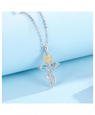 Sunflower Necklace for Women 925 Sterling Silver Celtic Knot Cross Sunflower Pendant Necklace Sunflower Jewelry Gift for Wome...