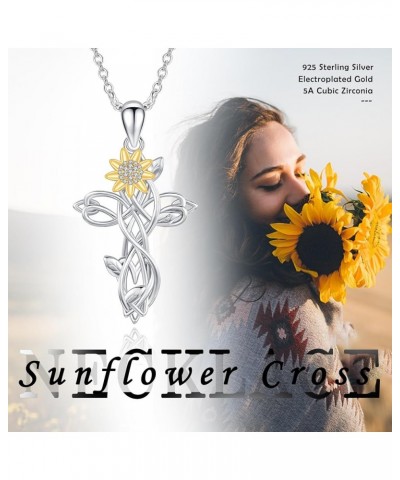 Sunflower Necklace for Women 925 Sterling Silver Celtic Knot Cross Sunflower Pendant Necklace Sunflower Jewelry Gift for Wome...