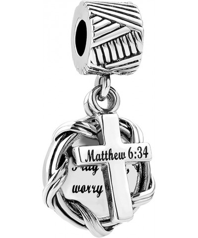 Quote Bible God Cross Charm Inspiring Gift Religious Keep Faith Dangle Beads Compatible With Pandora Charms Bracelets Pray mo...