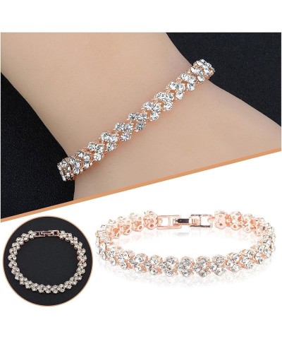 Tennis Bracelets for Women Dainty Roman Style Rhinestone Bracelets Link Chain Bracelet Bridesmaid Jewelry Gifts Rose Gold One...