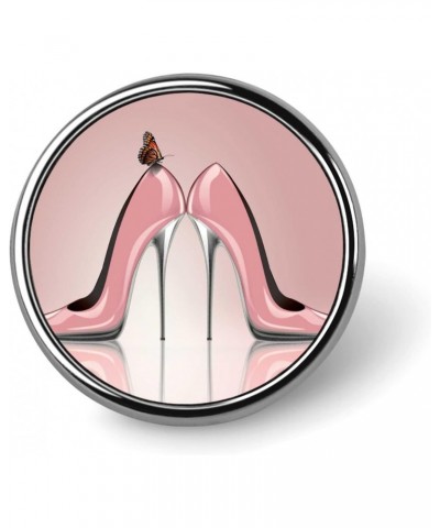 Elegant Pink High Heel Shoes with Butterfly Round Brooch Pin, Unisex Smooth Surface Lapel Tie Pin, Lightweight Badge Jewelry ...