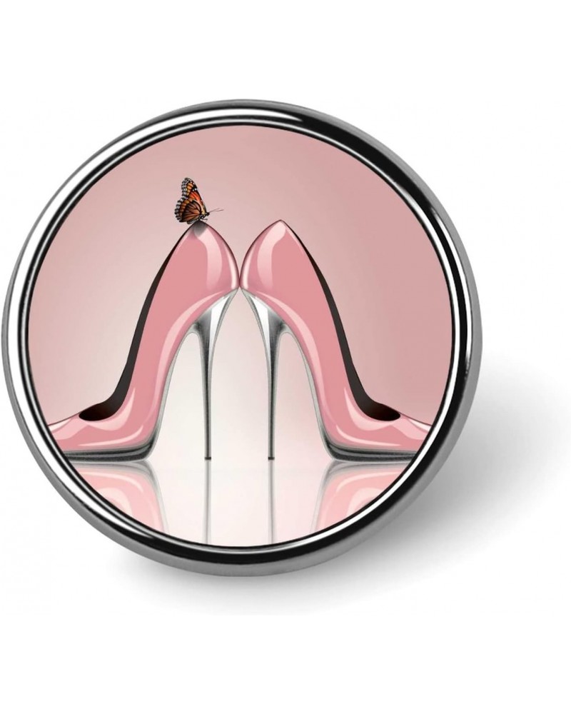 Elegant Pink High Heel Shoes with Butterfly Round Brooch Pin, Unisex Smooth Surface Lapel Tie Pin, Lightweight Badge Jewelry ...