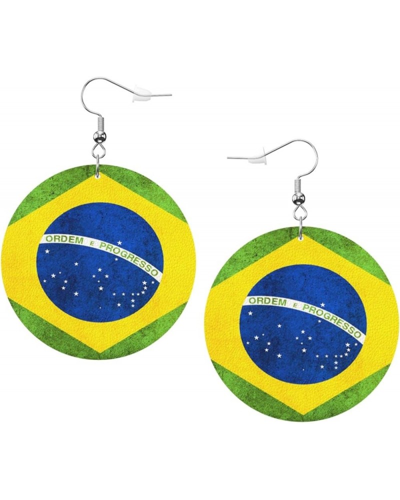 2022 World Football Teams National Flag Women Round Leather Earrings Soccer Dangle Earrings for Girls National Soccer Team Fa...