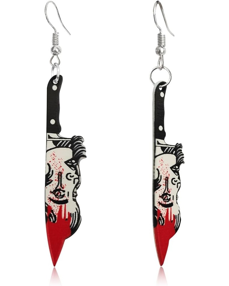 Unique Gothic Acrylic Black Blood Knife Drop Dangle Earrings Funny Creative Kitchen Knife Hook Earrings for Women Girls Kids ...