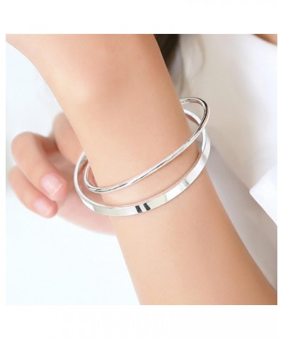 990 Solid Sterling Silver Polished and Rough Twisted Bangle Bracelet for Women | Silver Bracelets for Women | 925 Sterling Si...