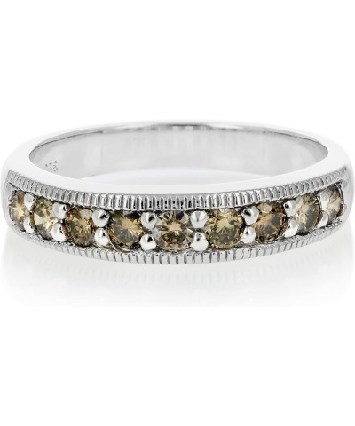 1/2 cttw Champagne Diamond Wedding Band Ring with Milgrain .925 Sterling Silver $37.50 Bracelets