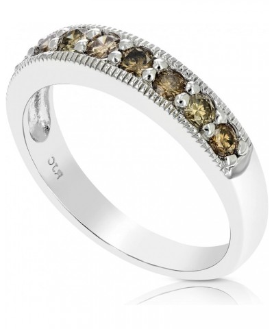 1/2 cttw Champagne Diamond Wedding Band Ring with Milgrain .925 Sterling Silver $37.50 Bracelets