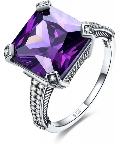 12x12mm Princess Cut Simulated Amethyst Black Oxidized Finished 925 Sterling Silver Bohemian Ring for Women Purple $8.48 Rings