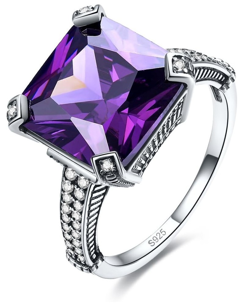 12x12mm Princess Cut Simulated Amethyst Black Oxidized Finished 925 Sterling Silver Bohemian Ring for Women Purple $8.48 Rings