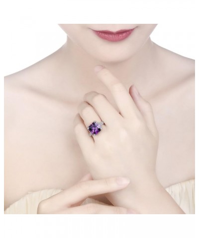 12x12mm Princess Cut Simulated Amethyst Black Oxidized Finished 925 Sterling Silver Bohemian Ring for Women Purple $8.48 Rings