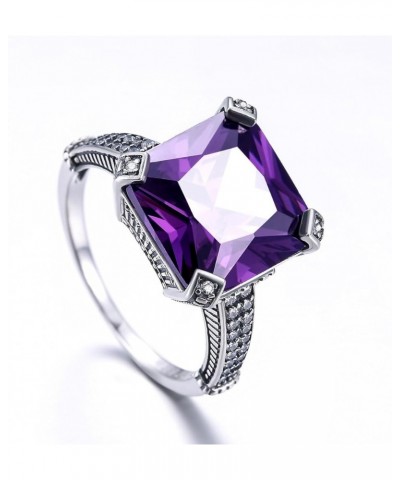 12x12mm Princess Cut Simulated Amethyst Black Oxidized Finished 925 Sterling Silver Bohemian Ring for Women Purple $8.48 Rings