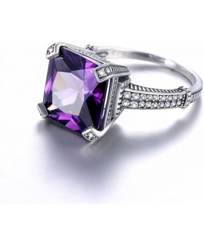 12x12mm Princess Cut Simulated Amethyst Black Oxidized Finished 925 Sterling Silver Bohemian Ring for Women Purple $8.48 Rings