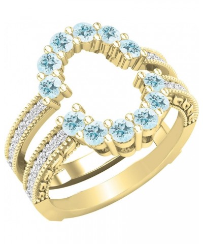 Round Gemstone & White Diamond Ladies Enhancer Guard Double Wedding Ring, 10K Yellow Gold Aquamarine $221.51 Rings