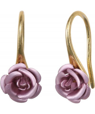 18K Gold Plated Realistic Blooming Rose Dangle Earrings for Women Multiple Colors,10mm Blush Pink-Gold $9.00 Earrings