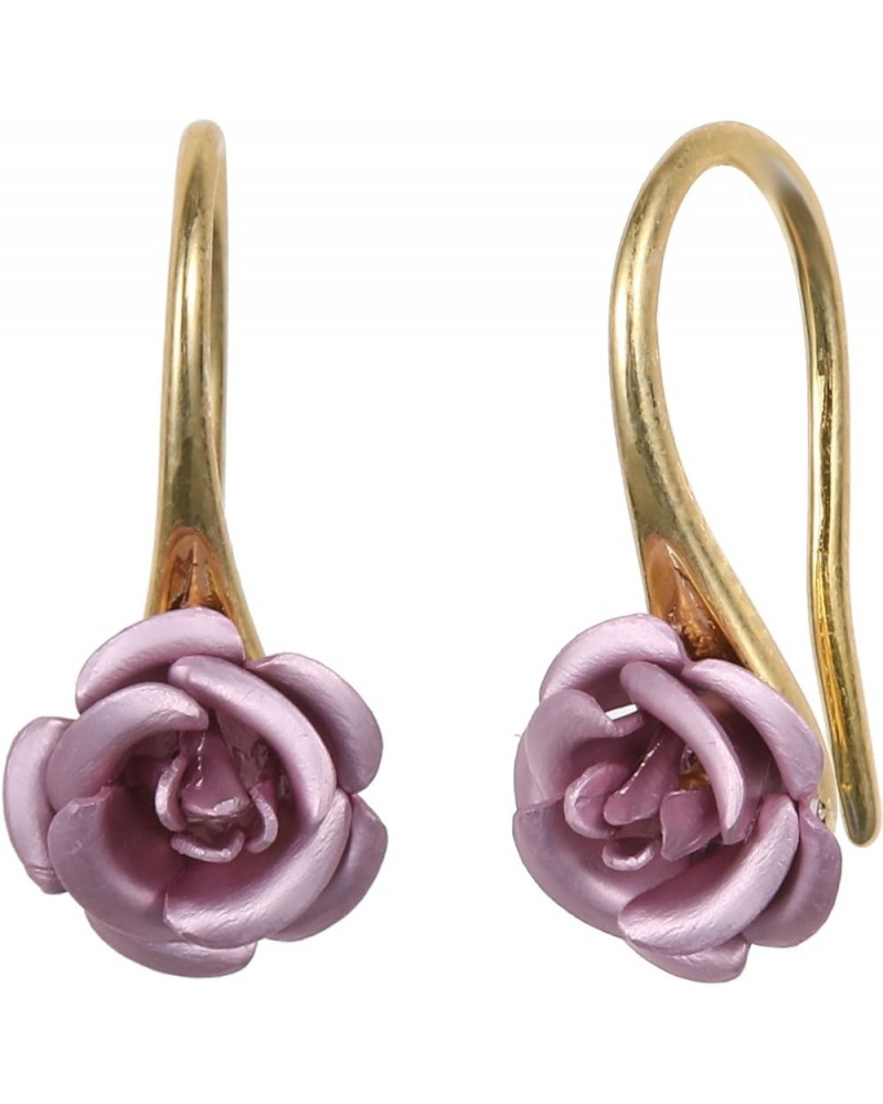 18K Gold Plated Realistic Blooming Rose Dangle Earrings for Women Multiple Colors,10mm Blush Pink-Gold $9.00 Earrings