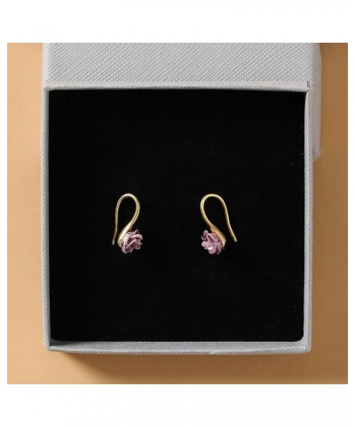 18K Gold Plated Realistic Blooming Rose Dangle Earrings for Women Multiple Colors,10mm Blush Pink-Gold $9.00 Earrings