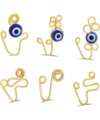 3Pcs Evil Eye Nose Ring, Non Piercing Nose Clip on, Fake Piercings Nose Ring for Women Men, Turkish Eye Protection Luck Gold ...