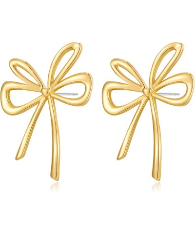 Gold Bow Earrings for Women Chic Studs White Gold Bowknot Chuncky Ribbon Earrings Trendy Statment Jewelry Gifts Bow-Gold 4 $9...