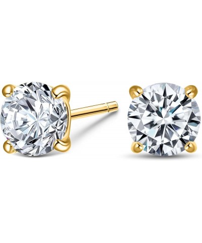 Round Cut Lab Grown Diamond Stud Earrings For Women 1.00-3.00 Cttw 14K Yellow or White Gold 4 Prong Push Back (F-G Color, VS ...