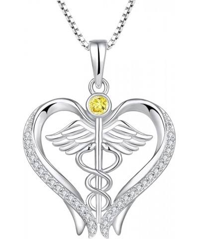 Caduceus Pendant Necklace 925 Sterling Silver Heart Angel Wings Nurse Jewelry Gifts for Doctor Graduation Medical Student 11-...