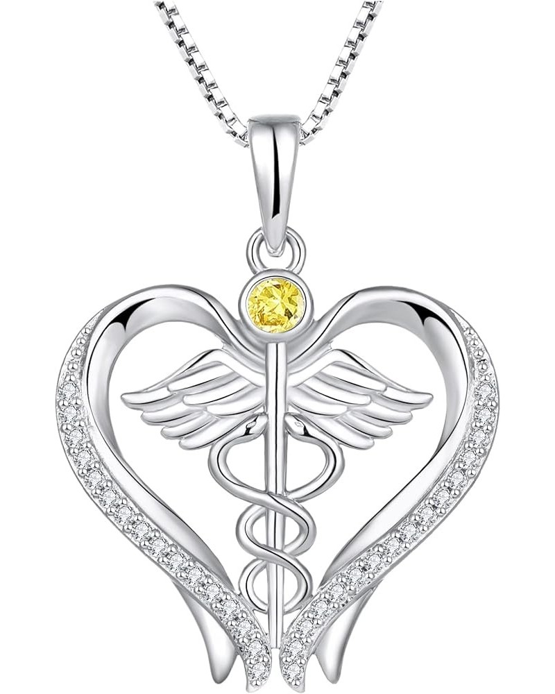 Caduceus Pendant Necklace 925 Sterling Silver Heart Angel Wings Nurse Jewelry Gifts for Doctor Graduation Medical Student 11-...