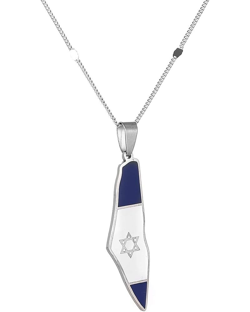 Stainless Steel Israel Map Pendant Necklace Trendy Enamel Israel Map Charm Jewelry Silver $7.43 Necklaces