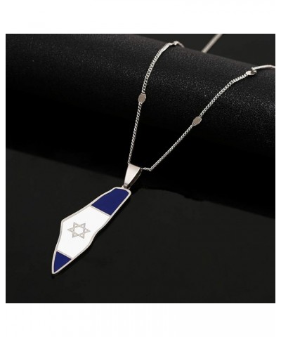 Stainless Steel Israel Map Pendant Necklace Trendy Enamel Israel Map Charm Jewelry Silver $7.43 Necklaces