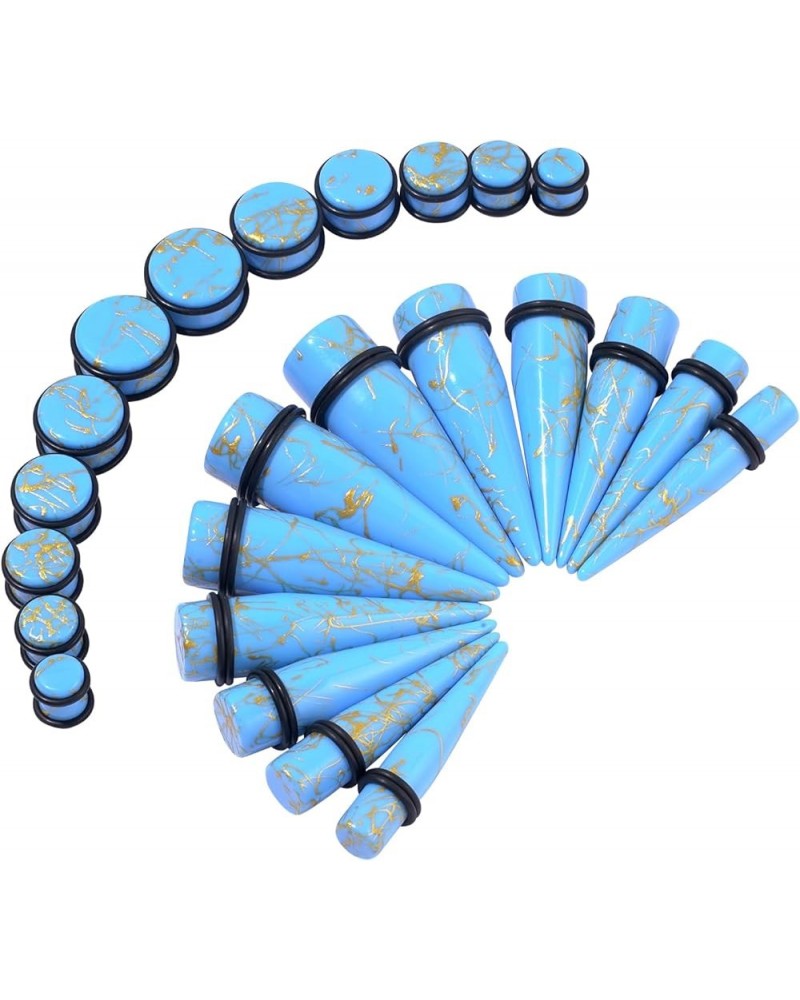 24pcs Big Gauge Taper Kit Ear Stretching 00G-20mm Large Acrylic Tunnel Plug Set Golden Lines, Light Blue $11.76 Body Jewelry