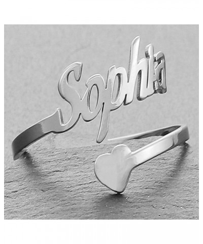 Custom name ring Personalized Engraved Heart Rings Adjustable collares For Girlfriend,Wife,Mom Gifts Statement Jewelry Silver...